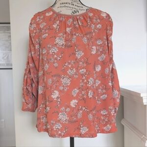 MAX STUDIO | Women's Peachy/Pink Floral 3/4 Sleeve Boxy Blouse